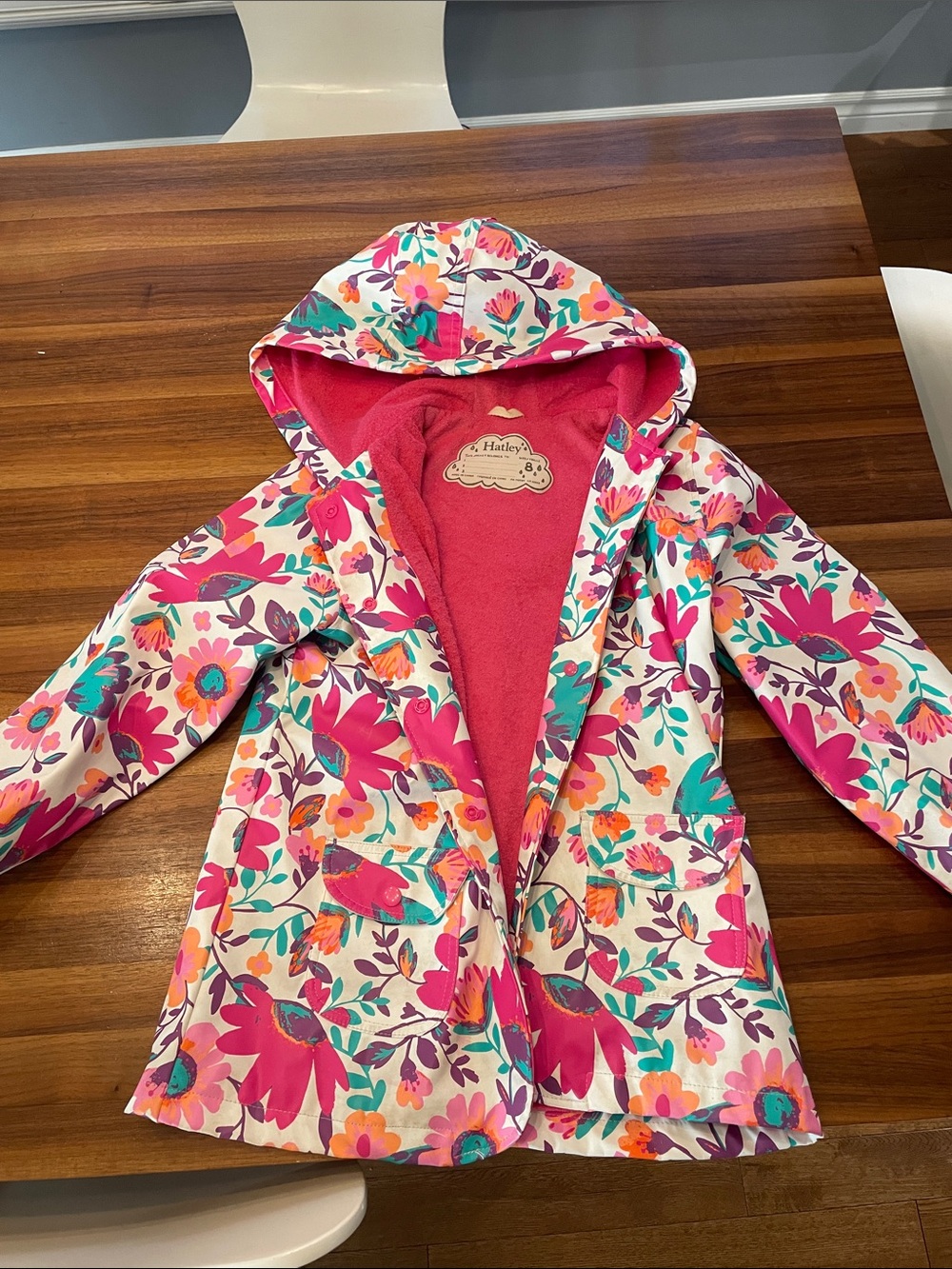 Hatley Floral Hooded Girls' Raincoat in Pink & Teal